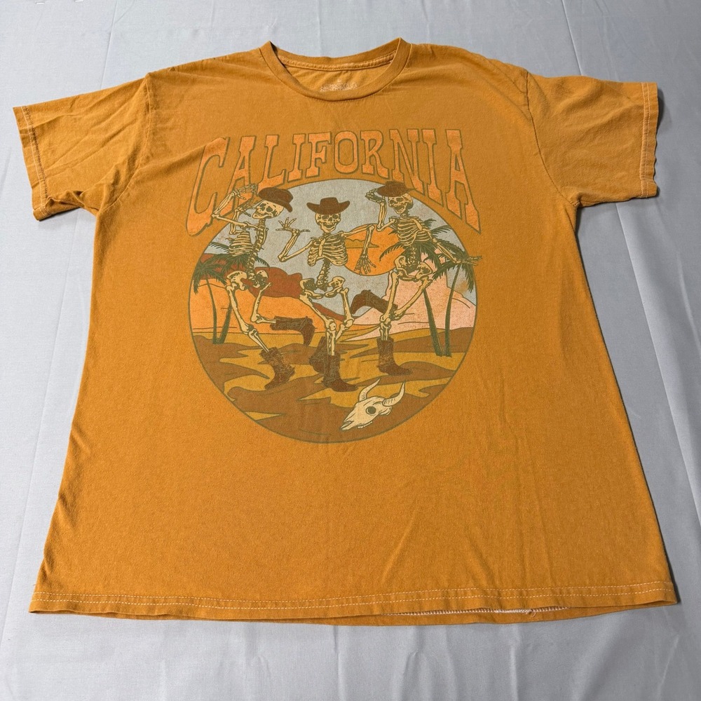 Goodie Two Sleeves Mens California Dancing Skeletons Graphic T-Shirt Mustard L
